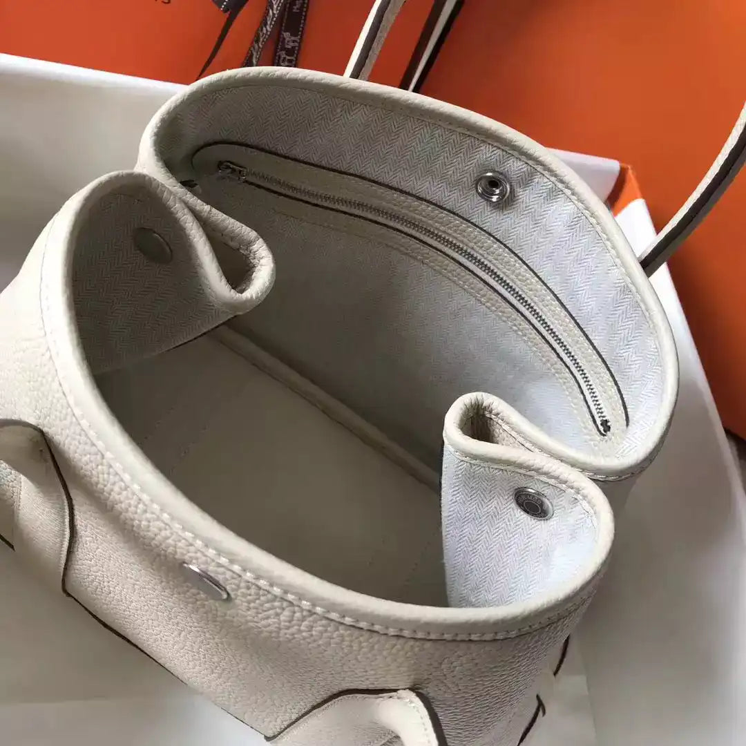 Hermes Garden Party 30 Bag In White Taurillon Leather – HW075