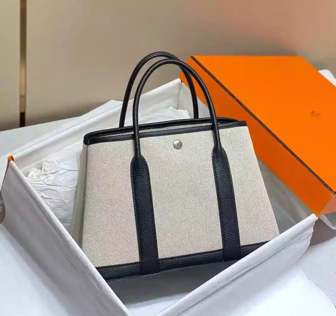 Hermes Garden Party 30cm Bag in Toile and Black Leather – HW068