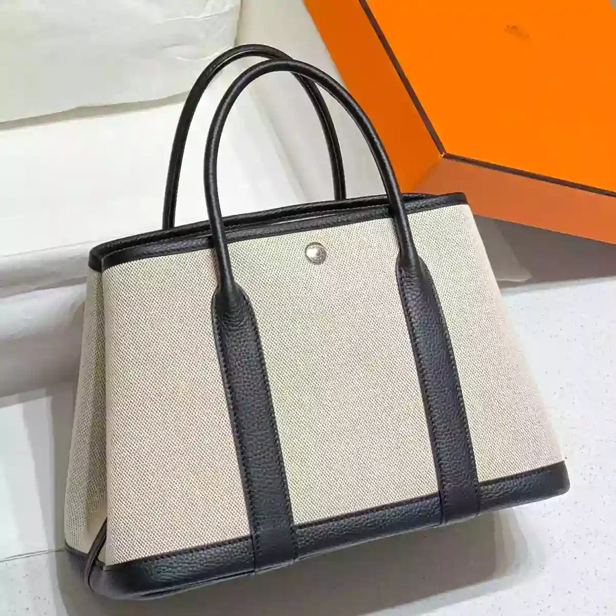 Hermes Garden Party 30cm Bag in Toile and Black Leather – HW068