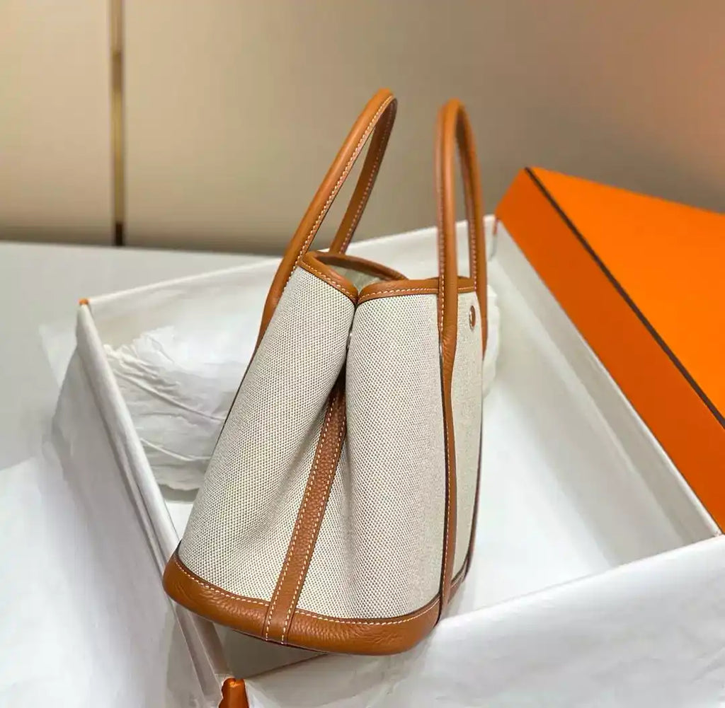 Hermes Garden Party 30cm Bag in Toile and Gold Leather – HW070