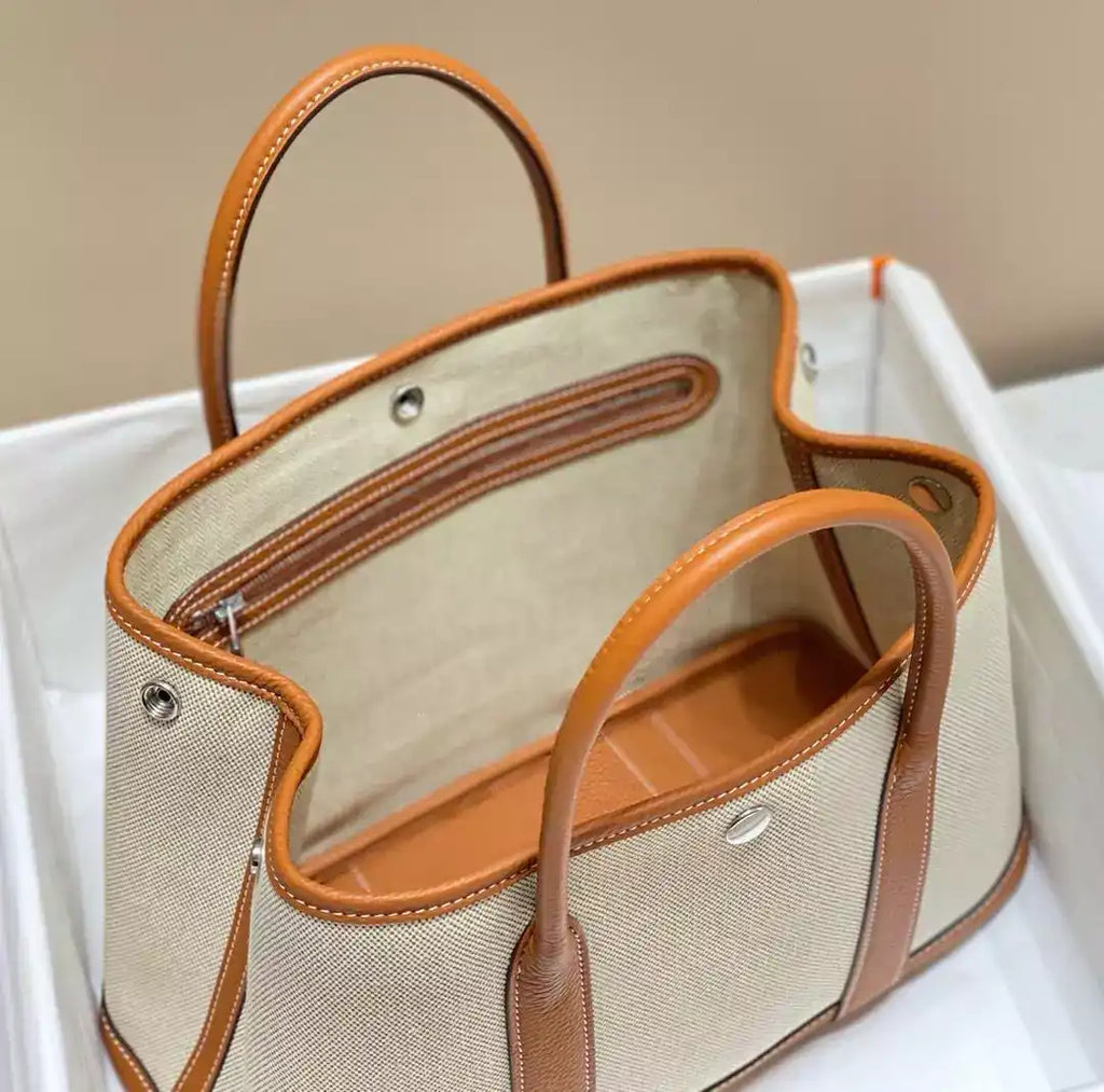 Hermes Garden Party 30cm Bag in Toile and Gold Leather – HW070