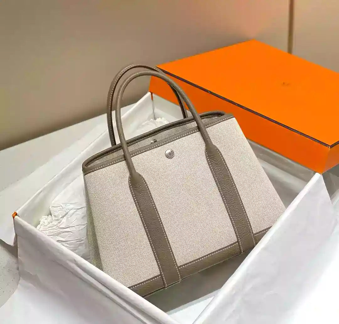 Hermes Garden Party 30cm Bag in Toile and Taupe Leather – HW069