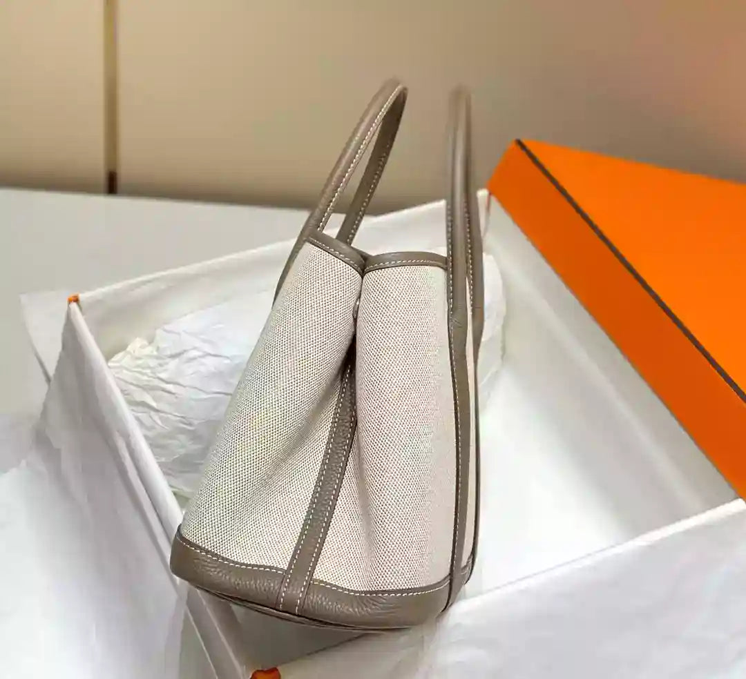 Hermes Garden Party 30cm Bag in Toile and Taupe Leather – HW069