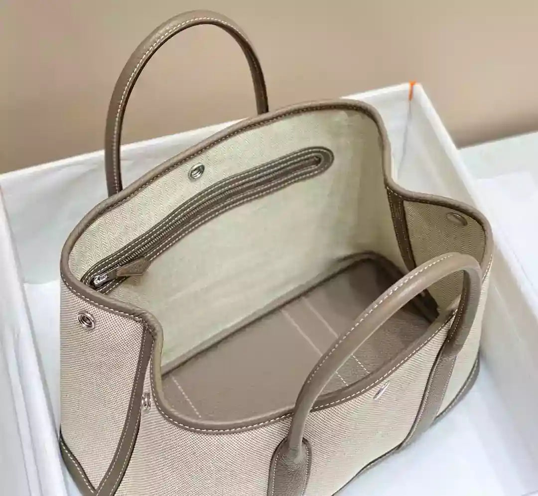 Hermes Garden Party 30cm Bag in Toile and Taupe Leather – HW069
