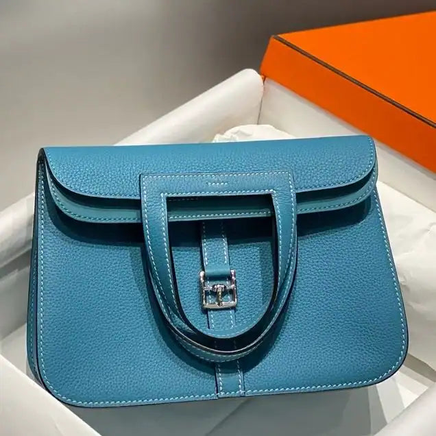 Hermes Halzan 25 Bag in Blue Jean Clemence Leather – HW091