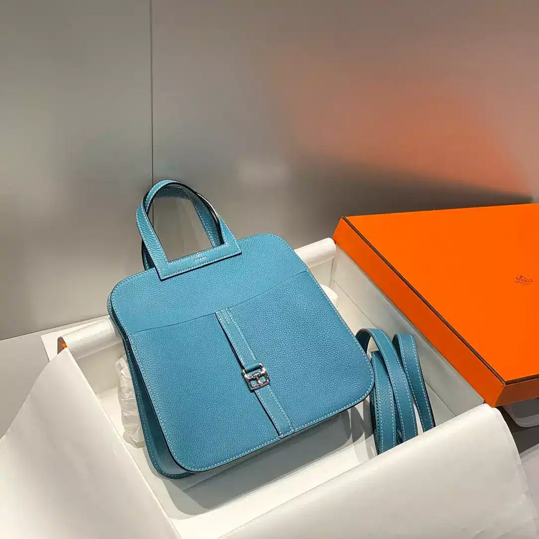 Hermes Halzan 25 Bag in Blue Jean Clemence Leather – HW091