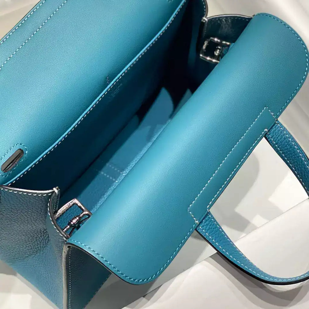 Hermes Halzan 25 Bag in Blue Jean Clemence Leather – HW091