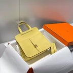 Hermes Halzan 25 Bag in Jaune Poussin Clemence Leather – HW089
