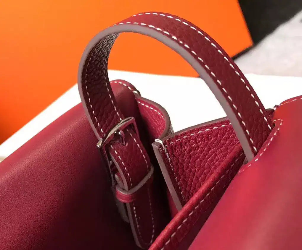 Hermes Halzan 31cm Bag In Bordeaux Clemence Leather – HW095