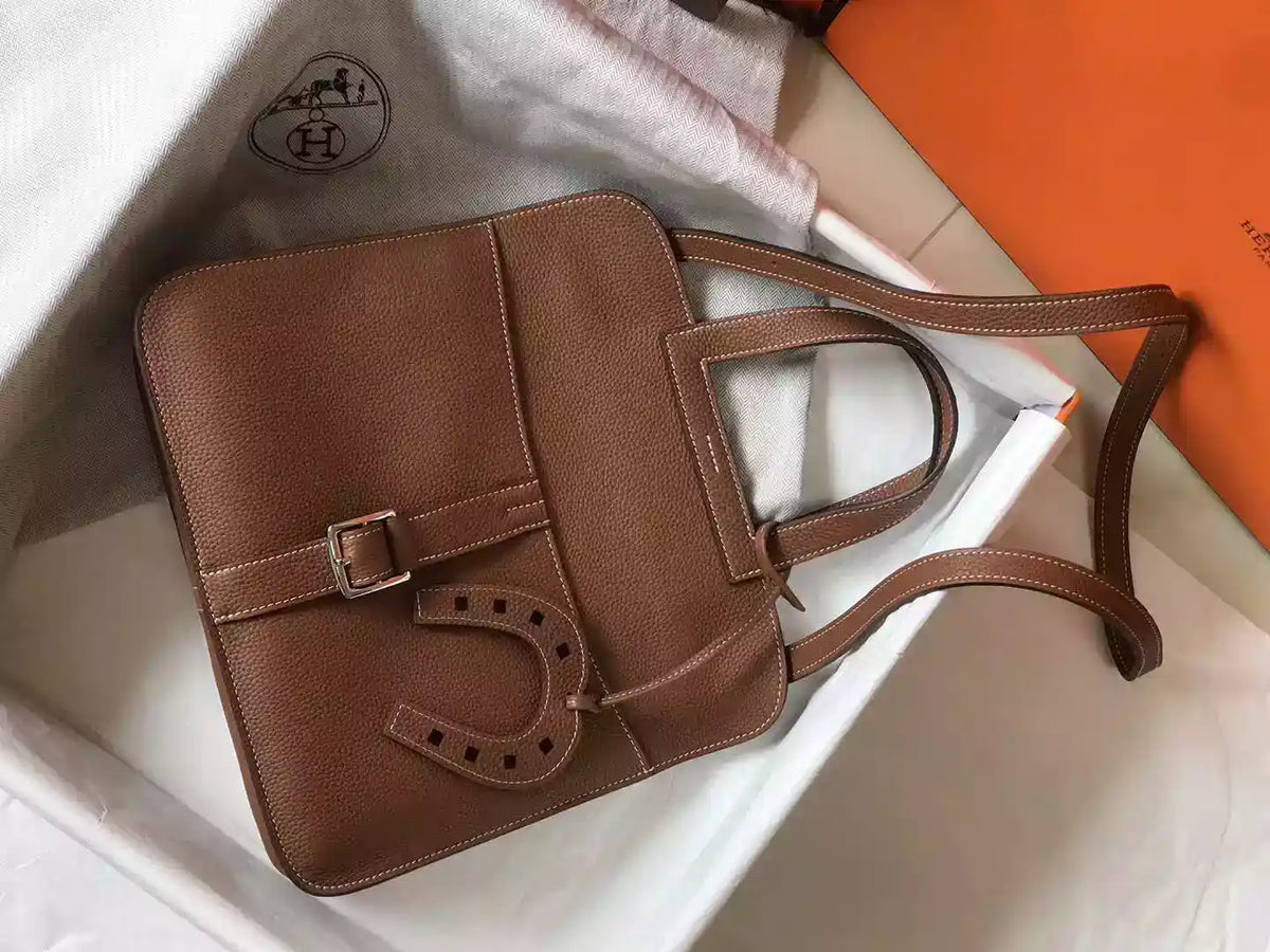 Hermes Halzan 31cm Bag In Gold Clemence Leather – HW100
