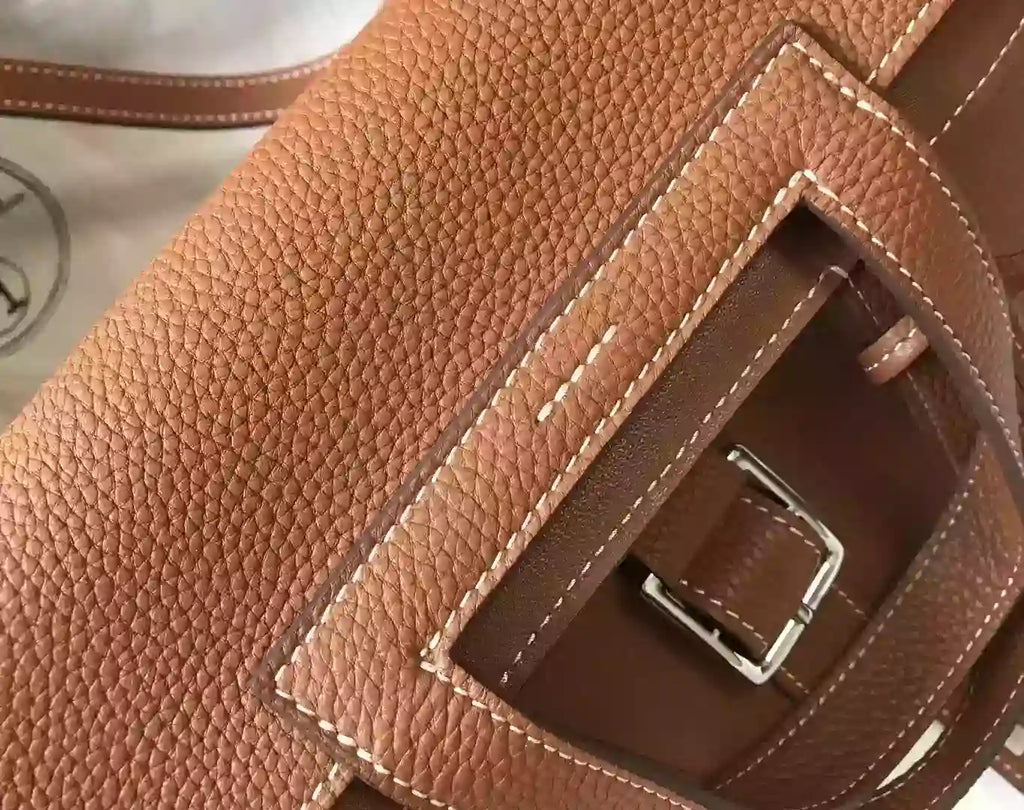 Hermes Halzan 31cm Bag In Gold Clemence Leather – HW100