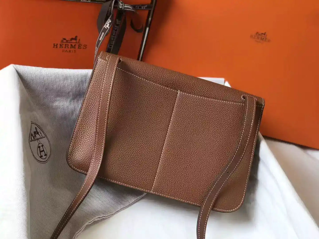 Hermes Halzan 31cm Bag In Gold Clemence Leather – HW100