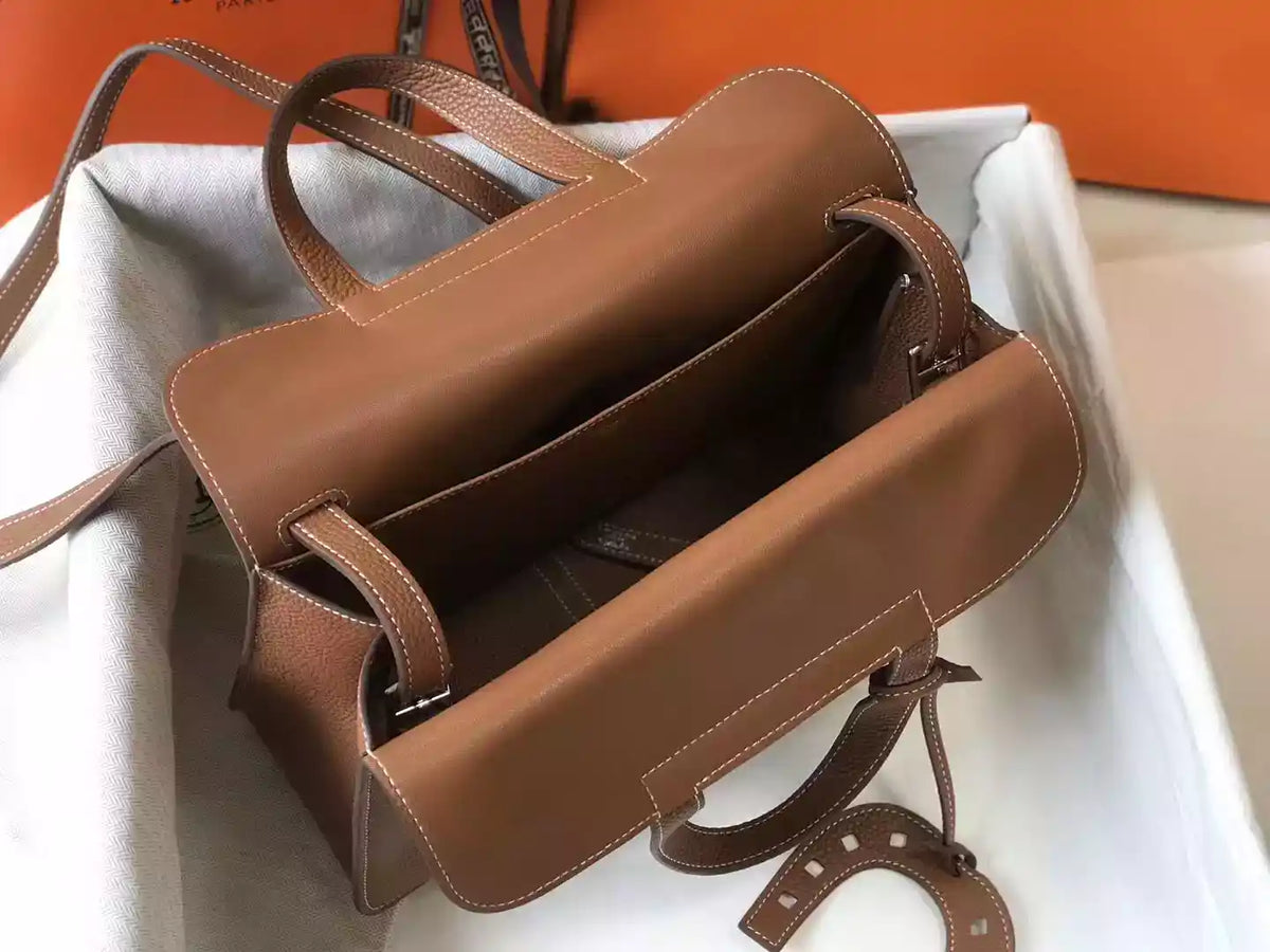 Hermes Halzan 31cm Bag In Gold Clemence Leather – HW100