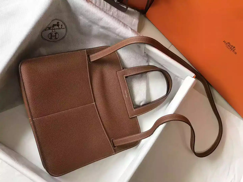 Hermes Halzan 31cm Bag In Gold Clemence Leather – HW100