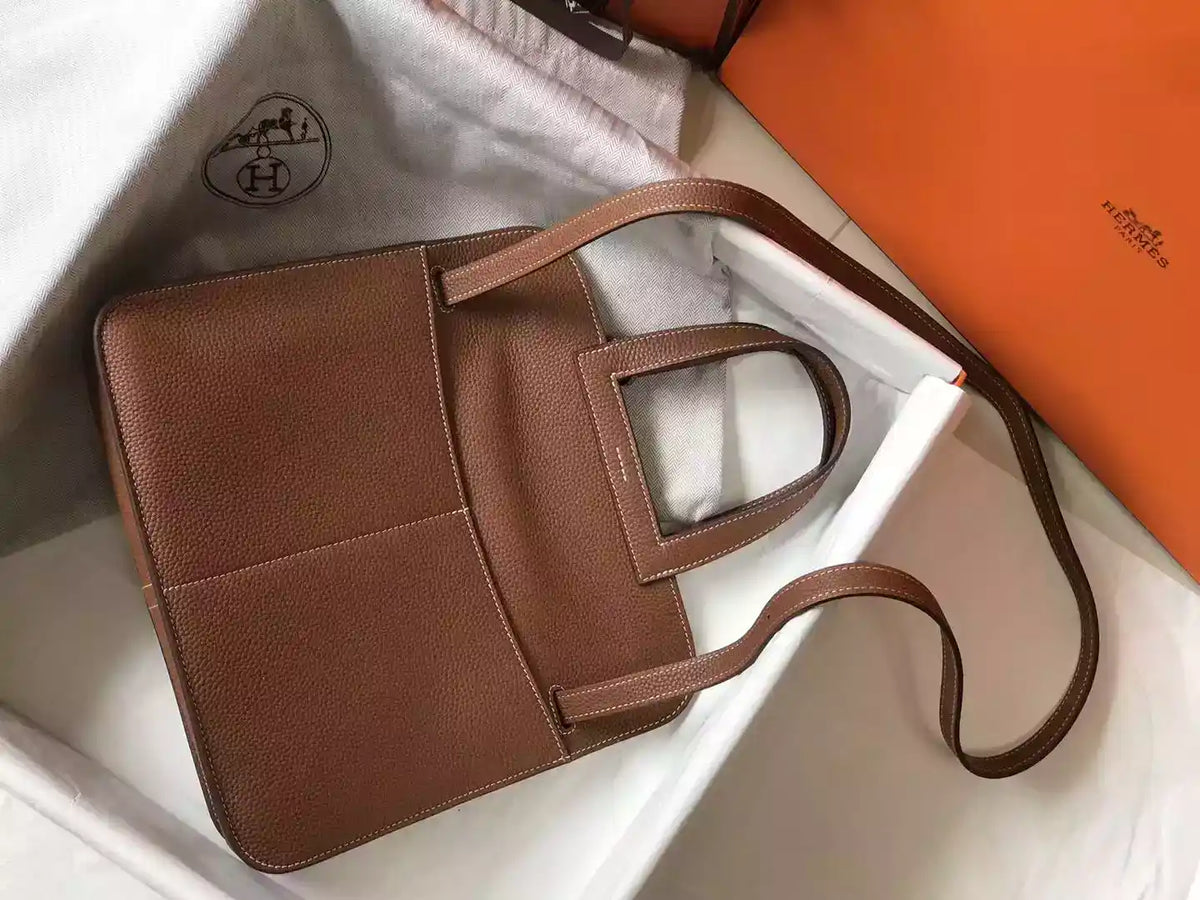 Hermes Halzan 31cm Bag In Gold Clemence Leather – HW100