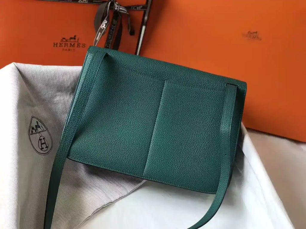 Hermes Halzan 31cm Bag In Malachite Clemence Leather – HW098