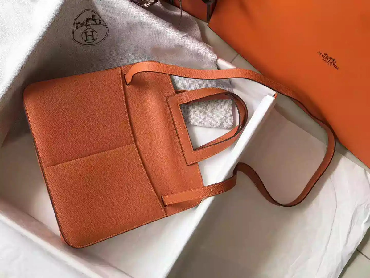 Hermes Halzan 31cm Bag In Orange Clemence Leather – HW096