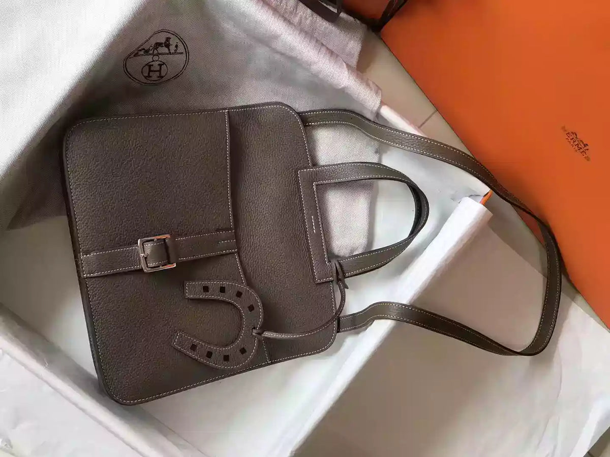 Hermes Halzan 31cm Bag In Taupe Clemence Leather – HW097