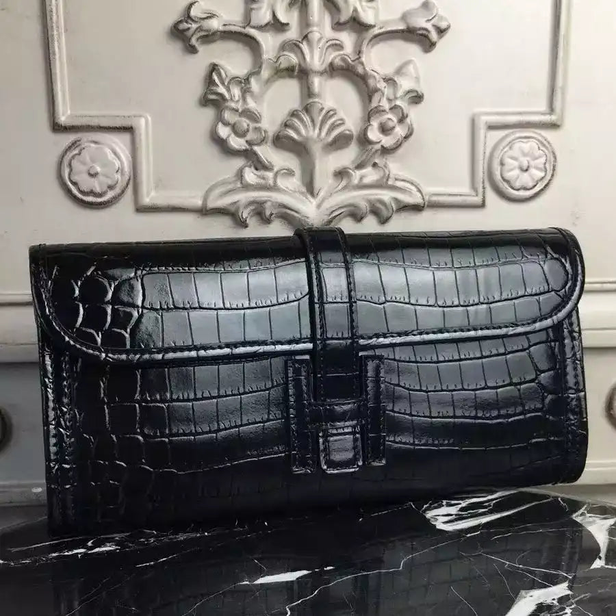 Hermes Jige Elan 29 Clutch In Black Crocodile Leather – HW113