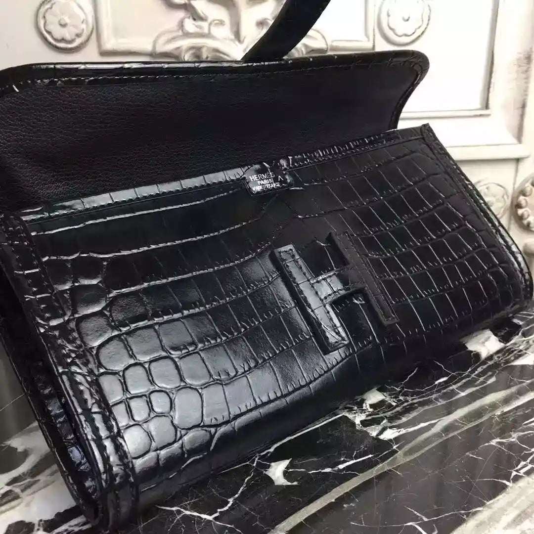 Hermes Jige Elan 29 Clutch In Black Crocodile Leather – HW113