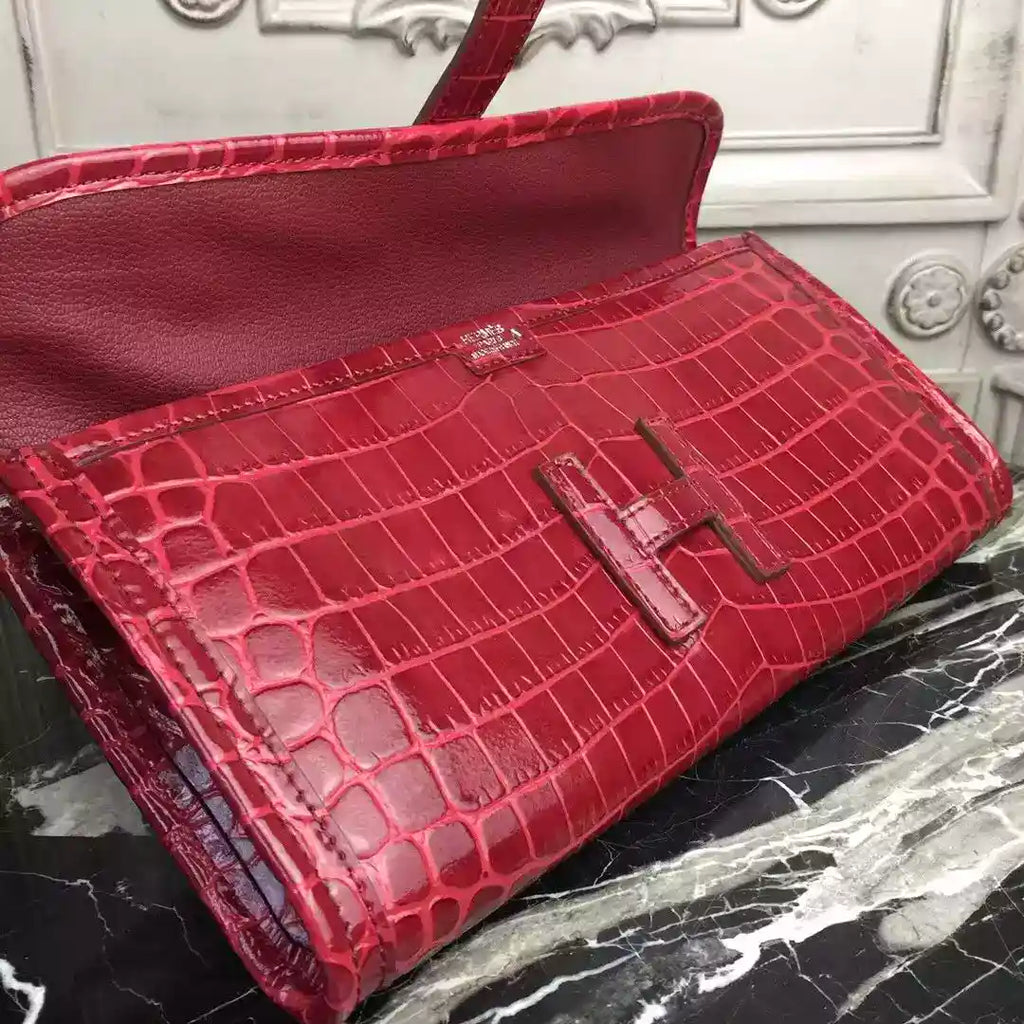 Hermes Jige Elan 29 Clutch In Dark Red Crocodile Leather – HW107