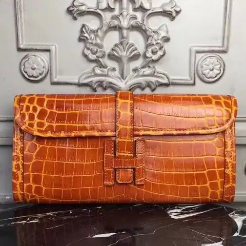 Hermes Jige Elan 29 Clutch In Orange Crocodile Leather – HW112