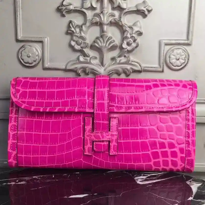 Hermes Jige Elan 29 Clutch In Rose Red Crocodile Leather – HW109