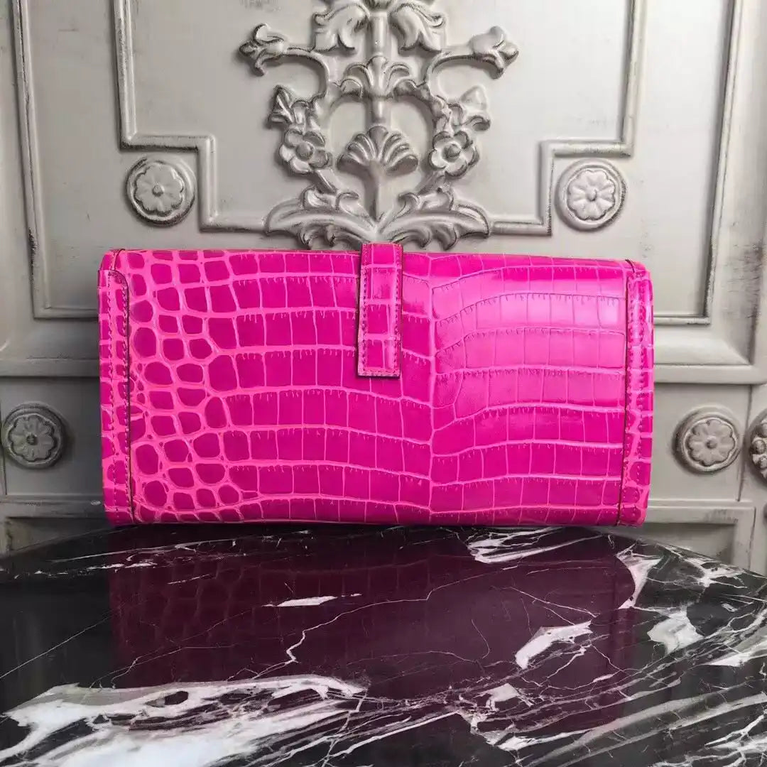 Hermes Jige Elan 29 Clutch In Rose Red Crocodile Leather – HW109