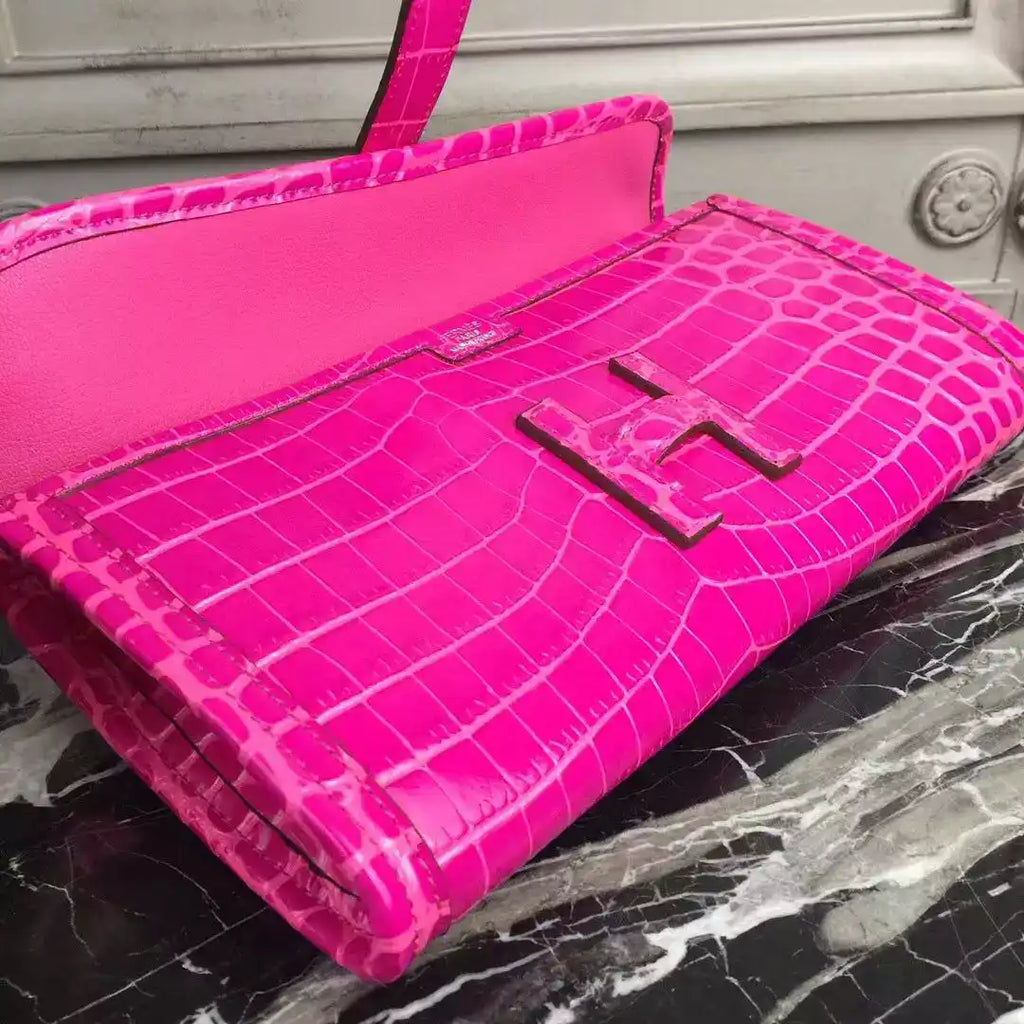 Hermes Jige Elan 29 Clutch In Rose Red Crocodile Leather – HW109