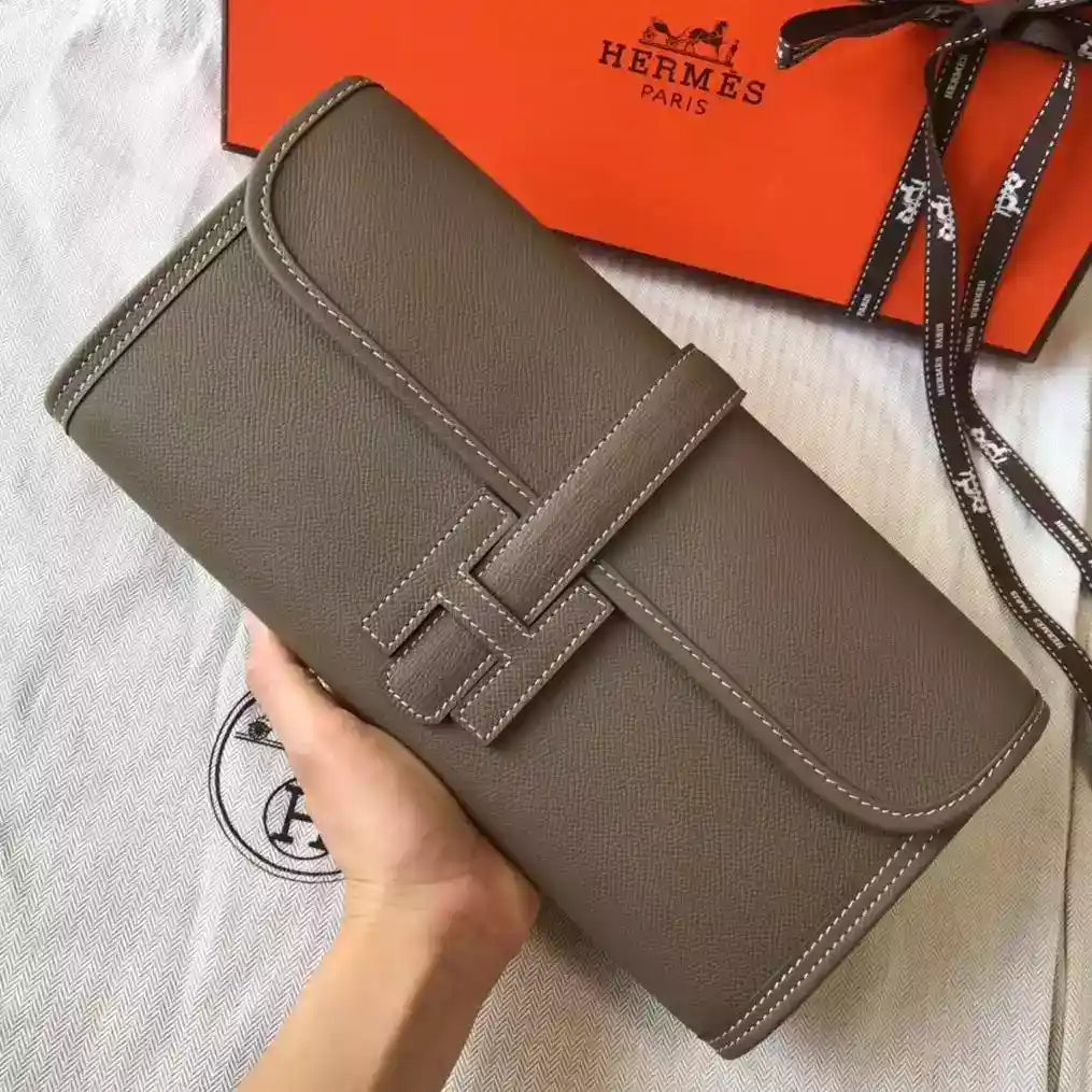 Hermes Jige Elan 29 Clutch In Taupe Grey Epsom Leather- HW103