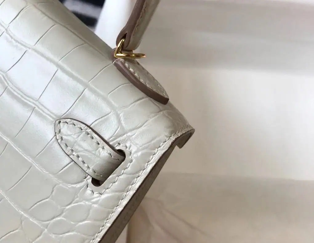 Hermes Kelly Mini II Bag In Beton Embossed Crocodile Leather – HW135