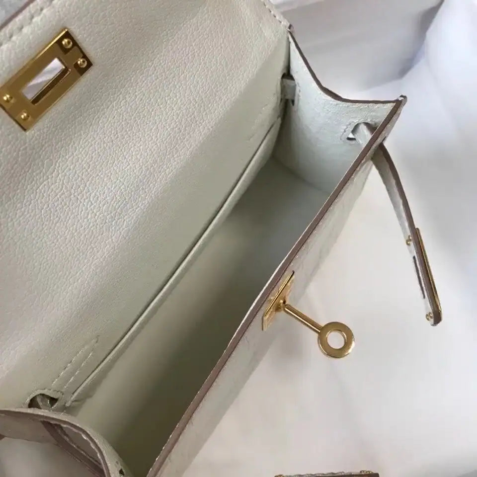 Hermes Kelly Mini II Bag In Beton Embossed Crocodile Leather – HW135