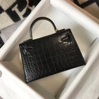 Hermes Kelly Mini II Bag In Black Embossed Crocodile Leather – HW129