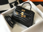 Hermes Kelly Mini II Bag In Black Embossed Crocodile Leather – HW129