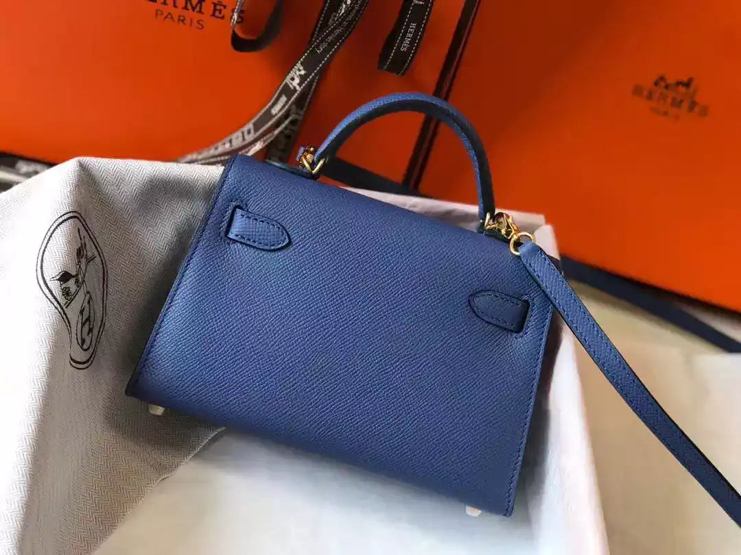Hermes Kelly Mini II Bag In Blue Agate Epsom Leather GHW – HW121