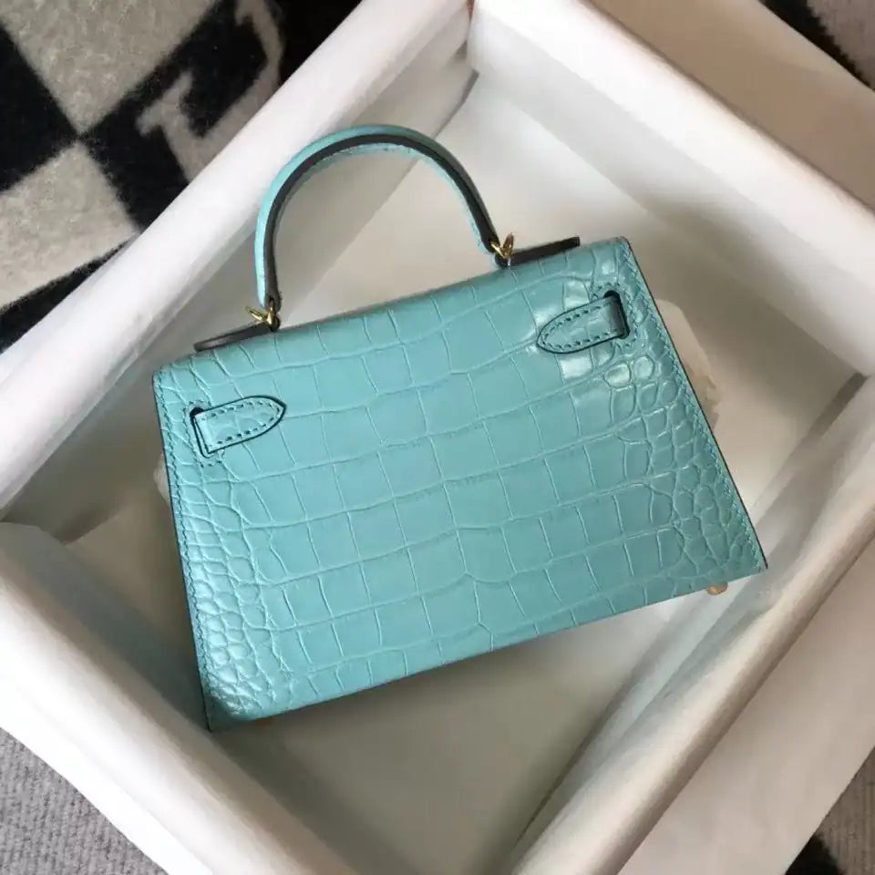 Hermes Kelly Mini II Bag In Blue Atoll Embossed Crocodile Leather – HW131