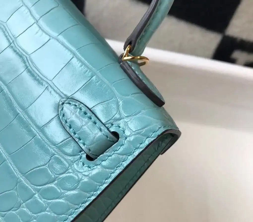 Hermes Kelly Mini II Bag In Blue Atoll Embossed Crocodile Leather – HW131