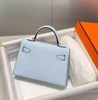 Hermes Kelly Mini II Bag In Blue Brume Epsom Leather PHW – HW126
