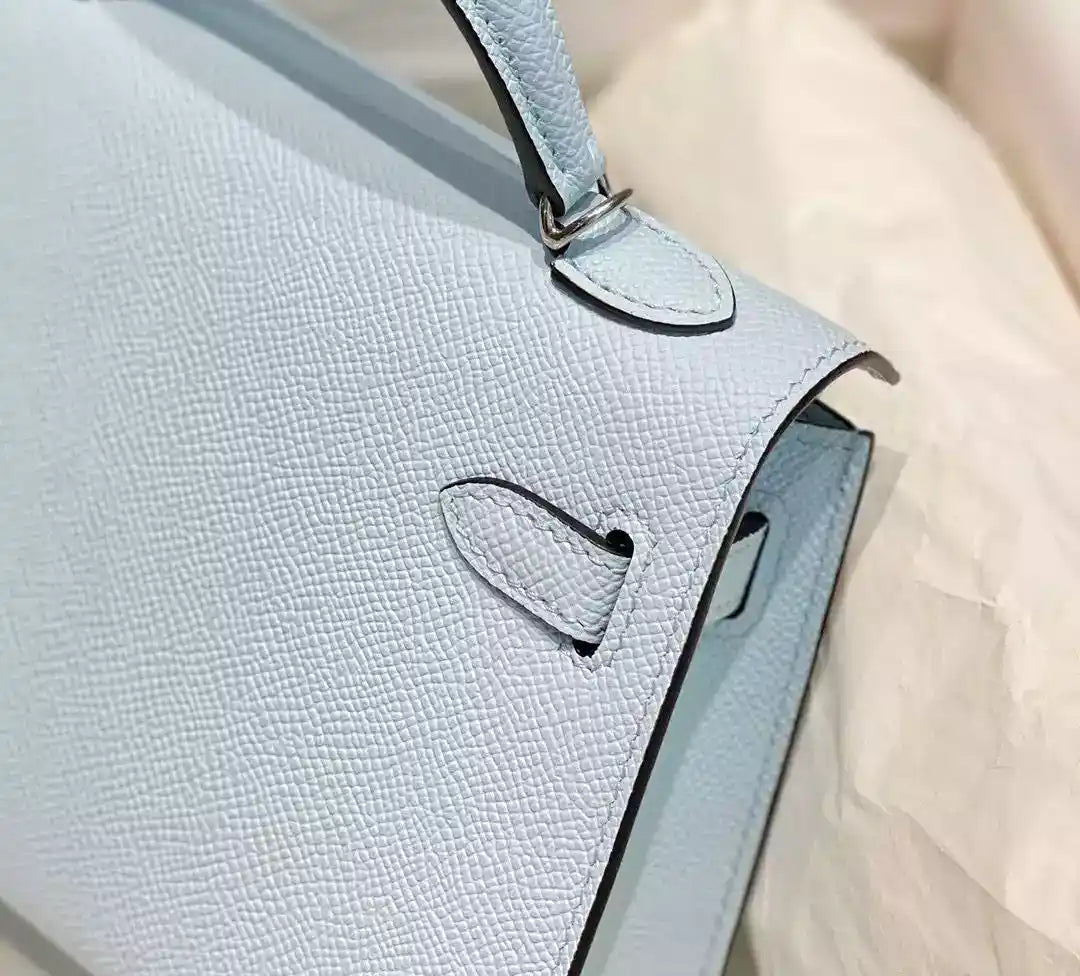 Hermes Kelly Mini II Bag In Blue Brume Epsom Leather PHW – HW126
