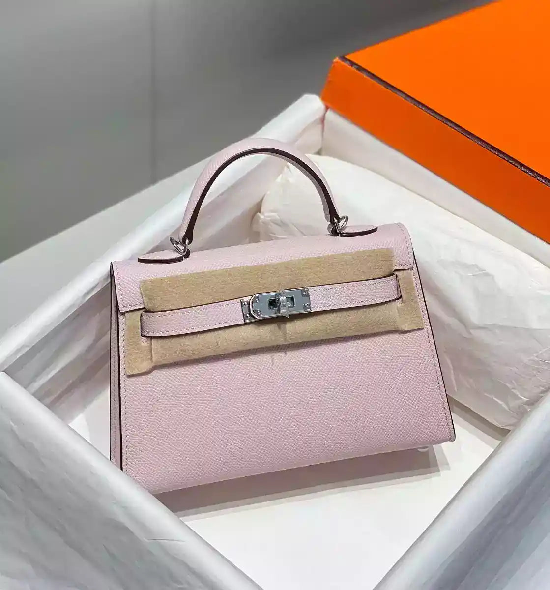 Hermes Kelly Mini II Bag In Mauve Pale Epsom Leather PHW – HW127
