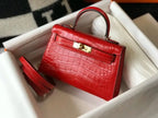 Hermes Kelly Mini II Bag In Red Embossed Crocodile Leather – HW134