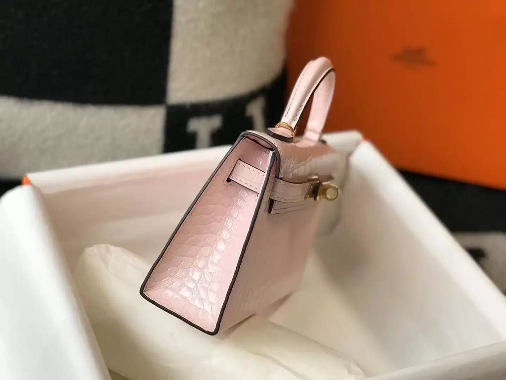 Hermes Kelly Mini II Bag In Rose Dragee Embossed Crocodile Leather – HW132