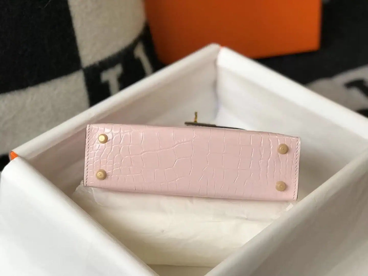 Hermes Kelly Mini II Bag In Rose Dragee Embossed Crocodile Leather – HW132