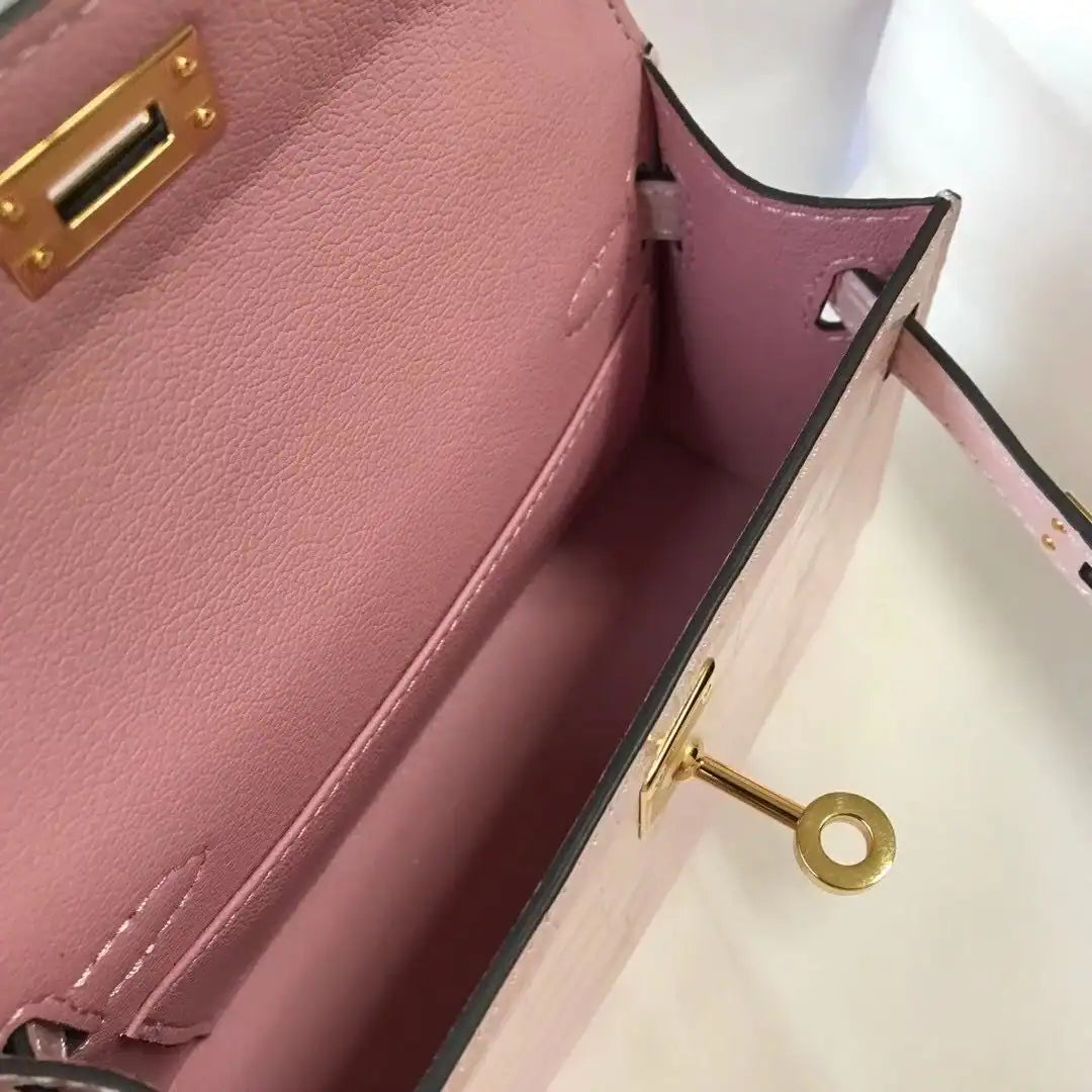 Hermes Kelly Mini II Bag In Rose Dragee Embossed Crocodile Leather – HW132