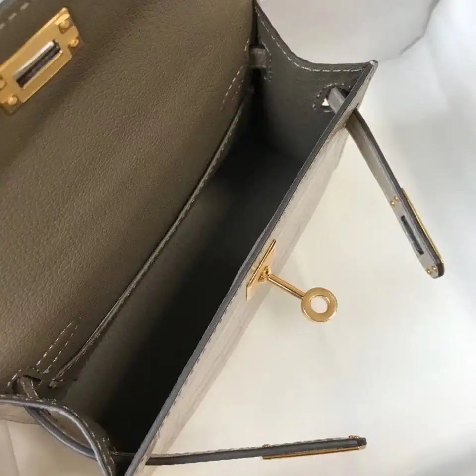Hermes Kelly Mini II Bag In Taupe Embossed Crocodile Leather – HW133