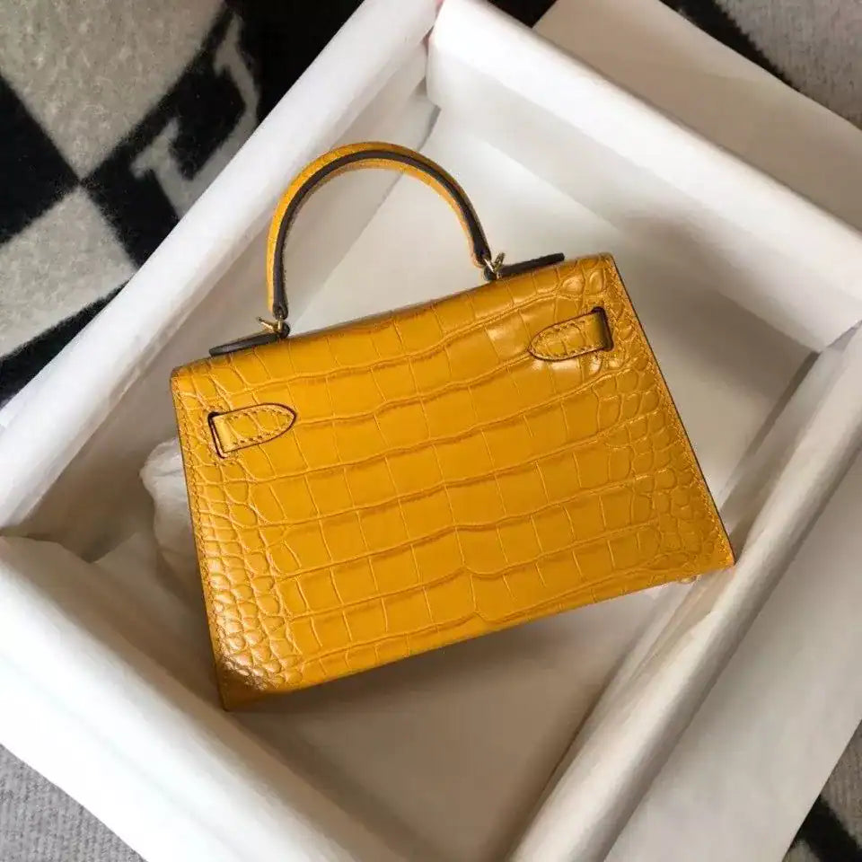 Hermes Kelly Mini II Bag In Yellow Embossed Crocodile Leather – HW128