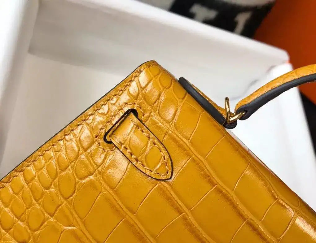Hermes Kelly Mini II Bag In Yellow Embossed Crocodile Leather – HW128