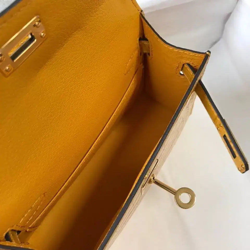 Hermes Kelly Mini II Bag In Yellow Embossed Crocodile Leather – HW128