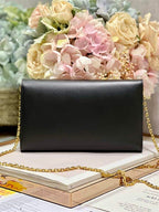 DIOR BOBBY EAST-WEST POUCH WITH CHAIN BLACK SMOOTH CALFSKIN – DOB098