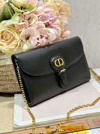 DIOR BOBBY EAST-WEST POUCH WITH CHAIN BLACK SMOOTH CALFSKIN – DOB098